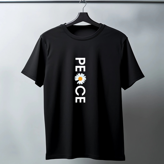 Vertical PEACE Flower Typography T-Shirt